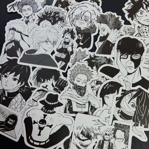 25pc Assorted Black and White Anime Vinyl Stickers
